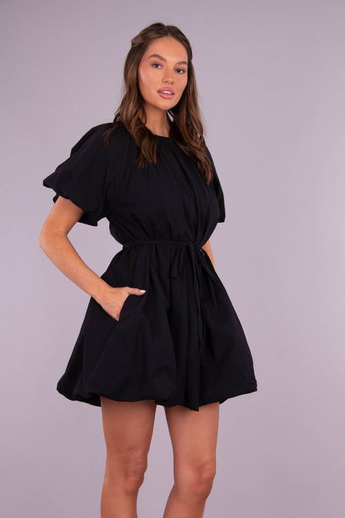Goldie Puff Babydoll Dress Black