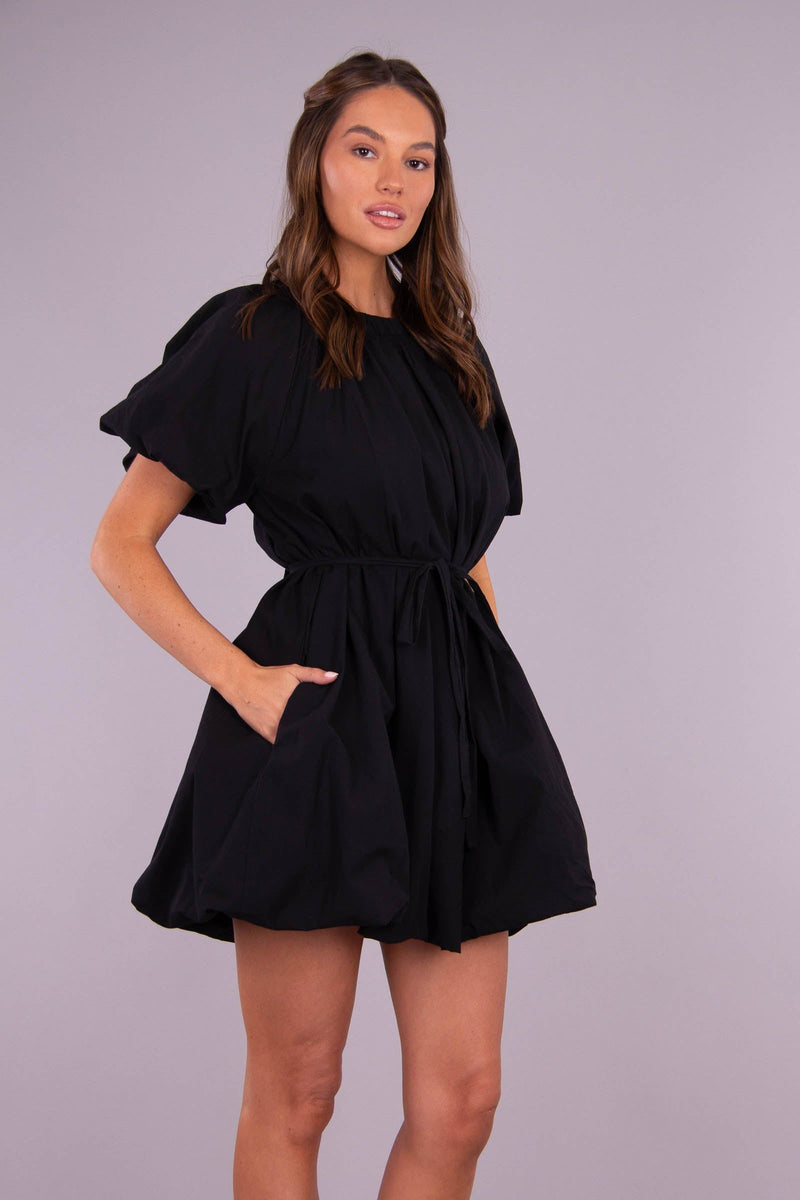Goldie Puff Babydoll Dress Black