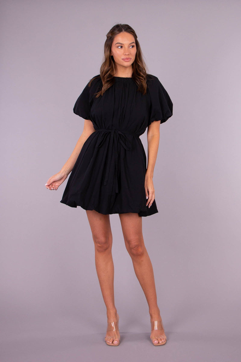 Goldie Puff Babydoll Dress Black