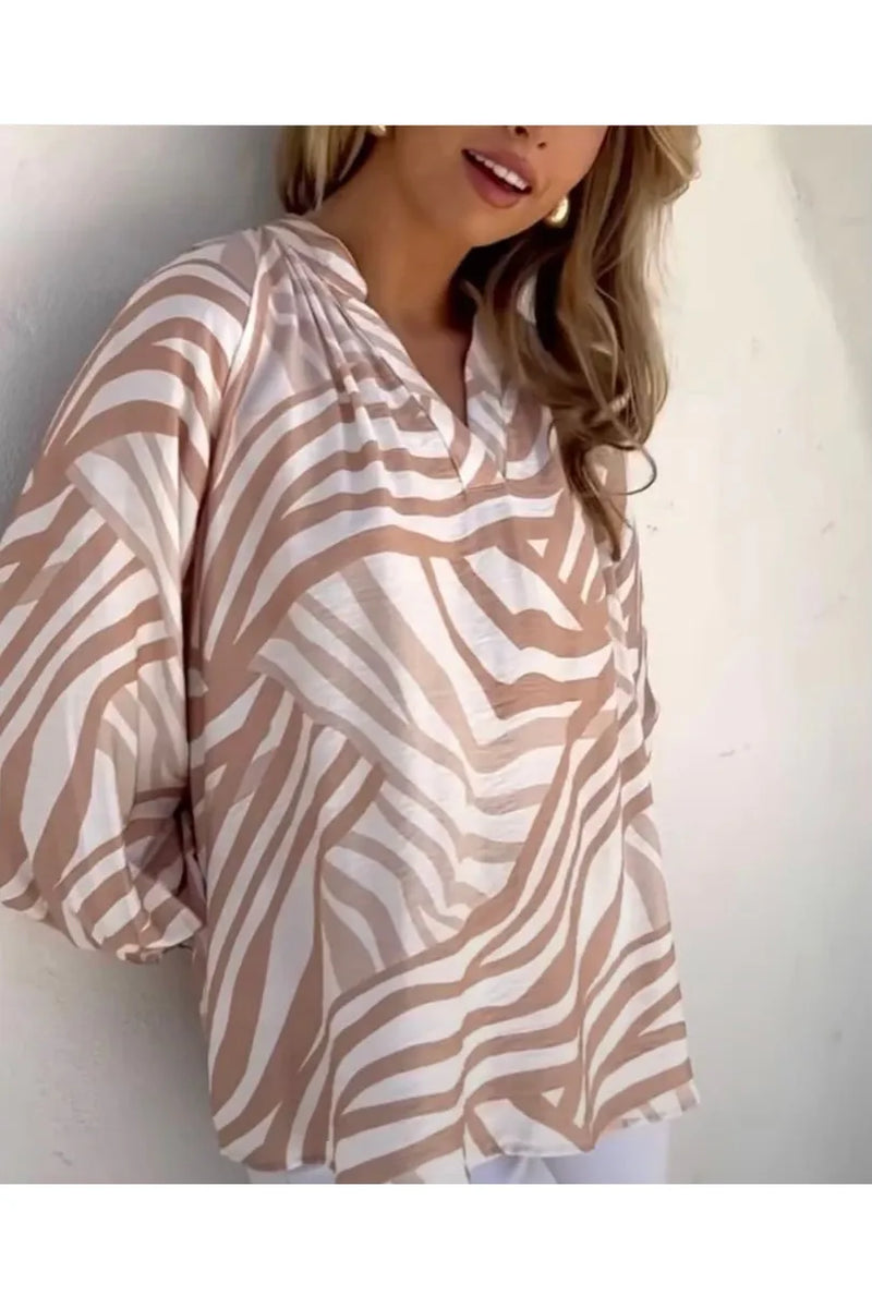 Ziggy Shirred Cuff Top Latte/White