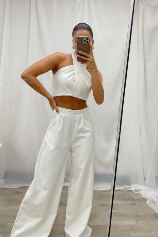 Elsie Halter Neck Crop White