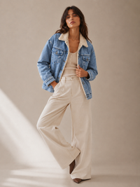 Stacy Fur Boyfriend Denim Jacket Blue
