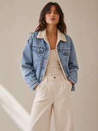 Stacy Fur Boyfriend Denim Jacket Blue
