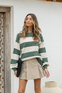 Brady Bunch Stripe Knit Khaki/Latte
