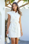 Ruffle Shoulder Denim Dress White