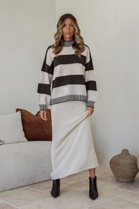 Tilly Stripe High Neck Knit Choc/Natural