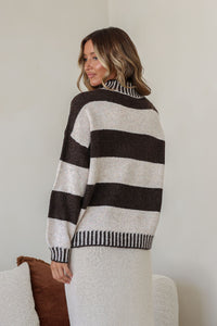 Tilly Stripe High Neck Knit Choc/Natural
