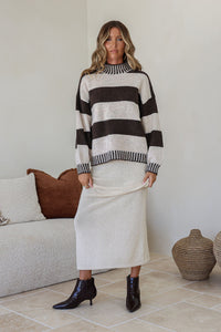 Tilly Stripe High Neck Knit Choc/Natural