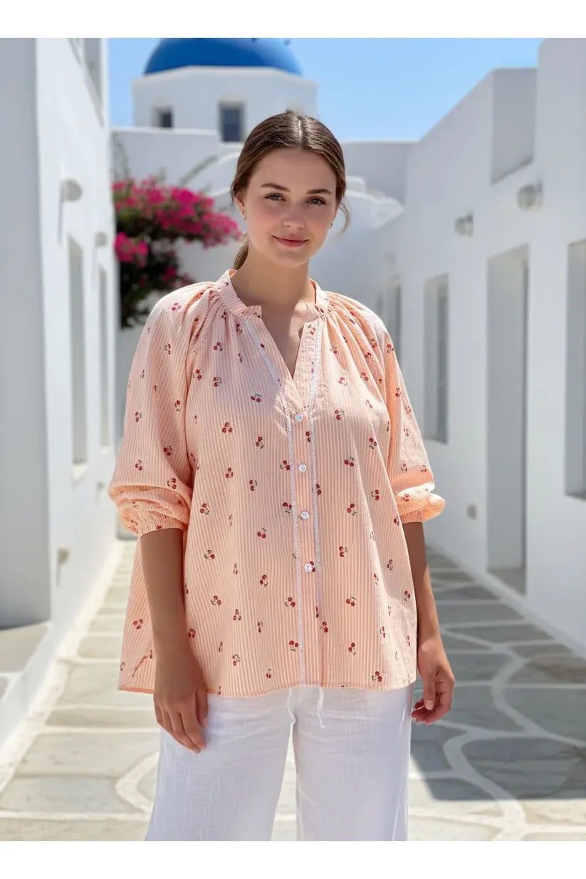 Cherry Print Shirt Tangerine