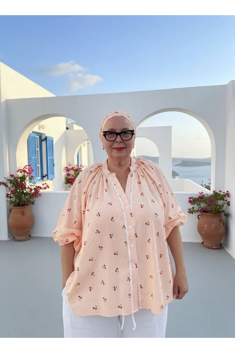 Cherry Print Shirt Tangerine