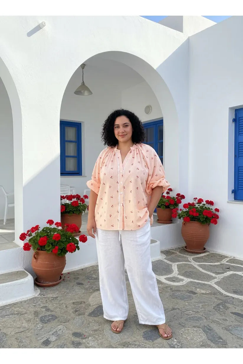 Cherry Print Shirt Tangerine