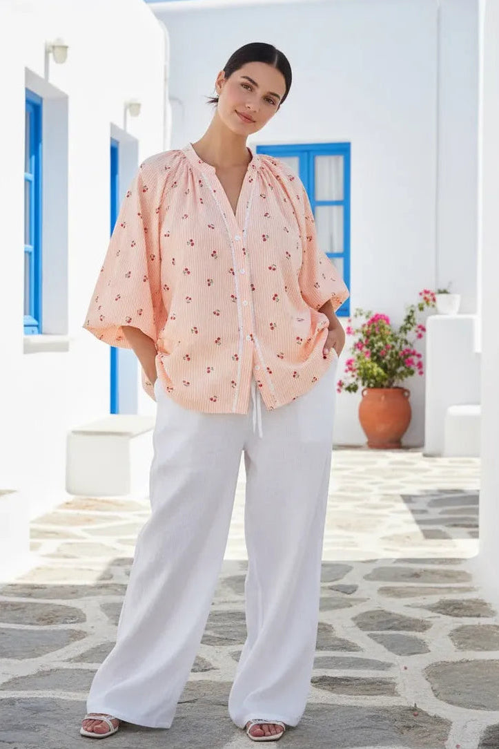 Cherry Print Shirt Tangerine