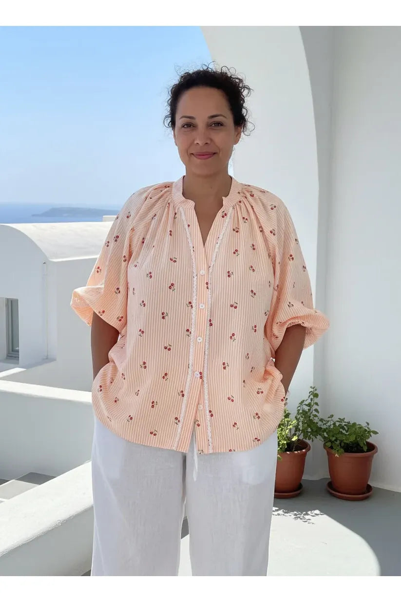 Cherry Print Shirt Tangerine