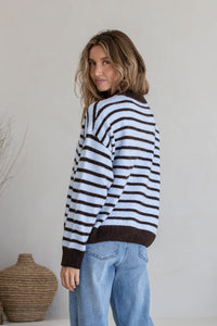 Zara Stripe Fluffy Knit Choc/Blue