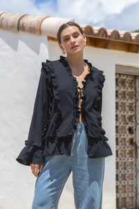 Ellie Tie Up Blouse Black