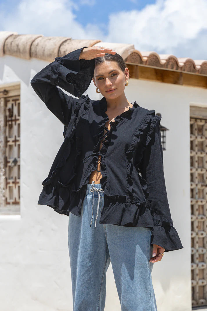 Ellie Tie Up Blouse Black