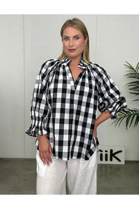 Nina Gingham Top Black