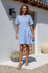 Hayley Shirred Denim Dress Light