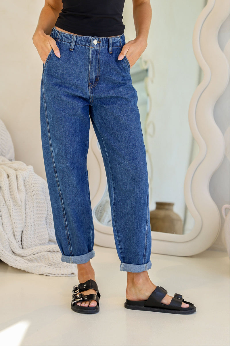 Valentina Cuffed Barrel Jean Mid Blue