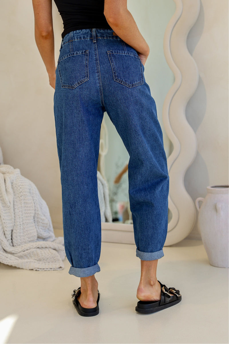 Valentina Cuffed Barrel Jean Mid Blue