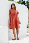 Lizzy Pleat Dress Rust