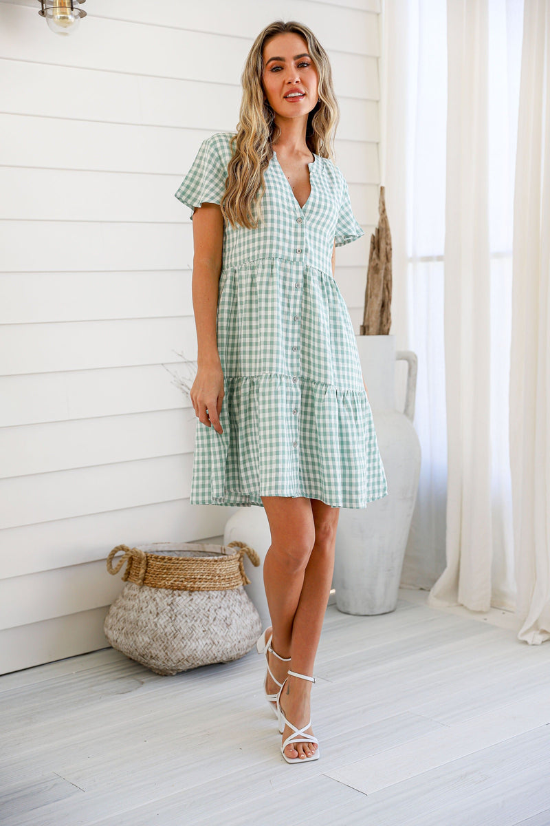 Sofia Gingham Dress Sage