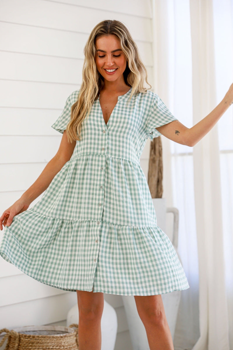 Sofia Gingham Dress Sage