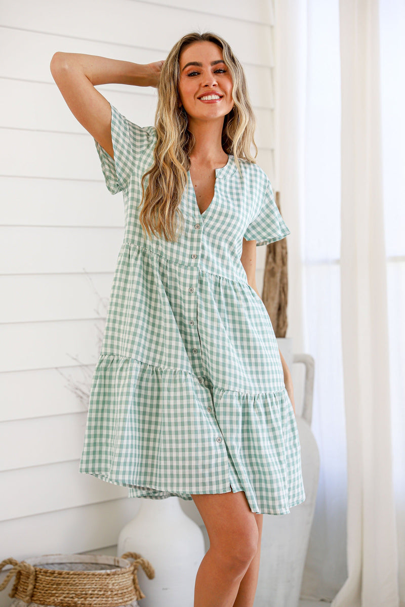 Sofia Gingham Dress Sage