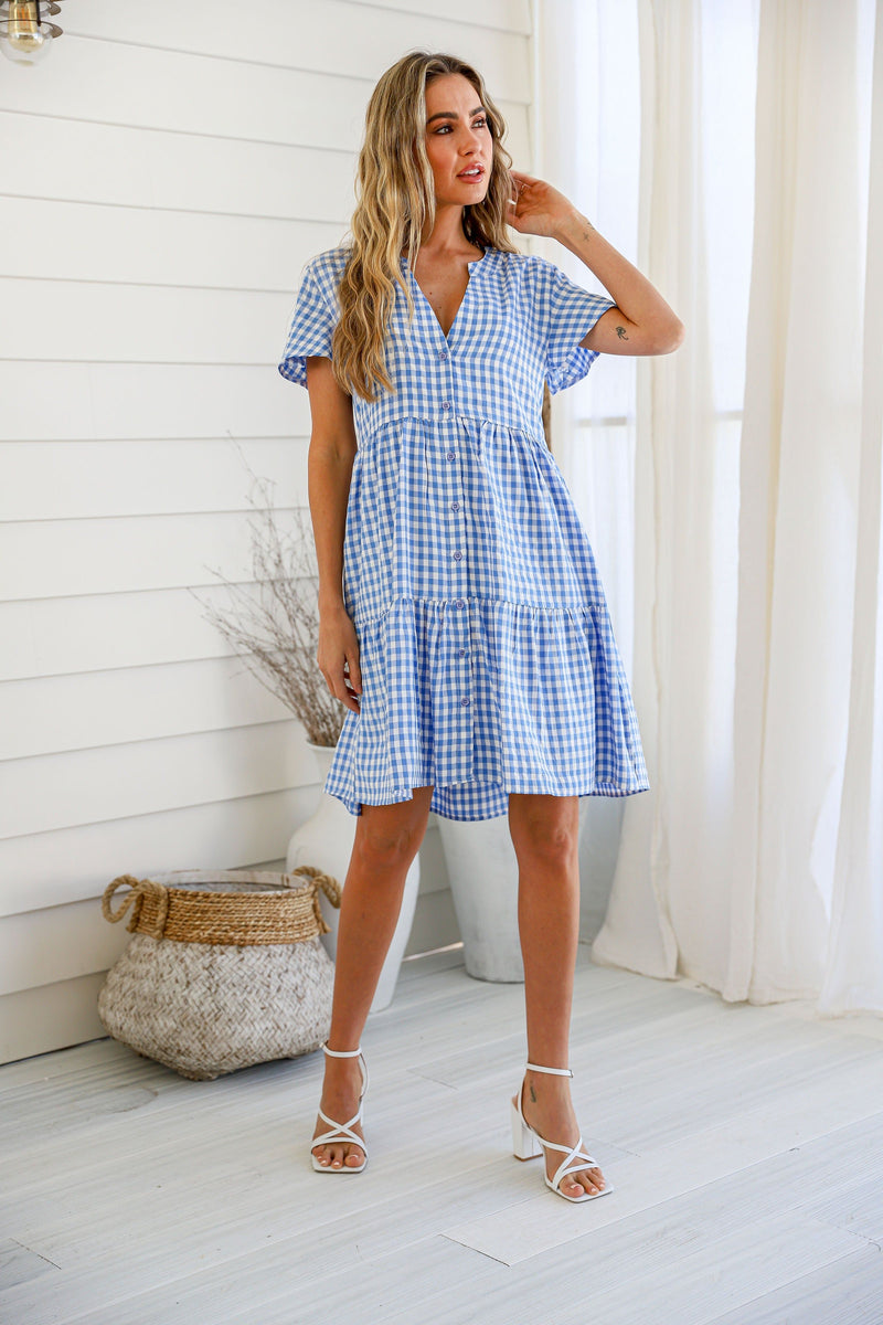 Sofia Gingham Dress Blue