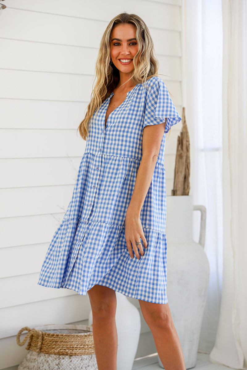 Sofia Gingham Dress Blue