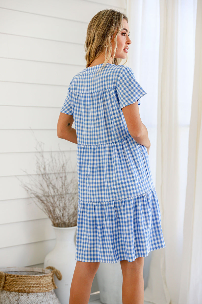 Sofia Gingham Dress Blue