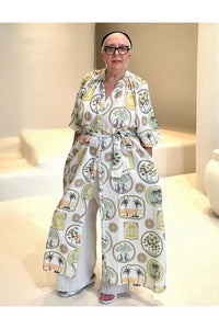 Palm Print Dress White