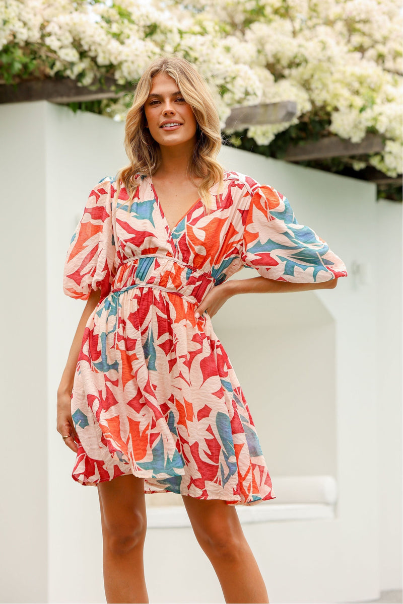 Lola Abstract Mini Dress Red