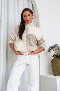 St Moritz Patchwork Knit Latte/Ivory