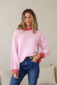 Tilly Stitch Crew Knit Pink/Red