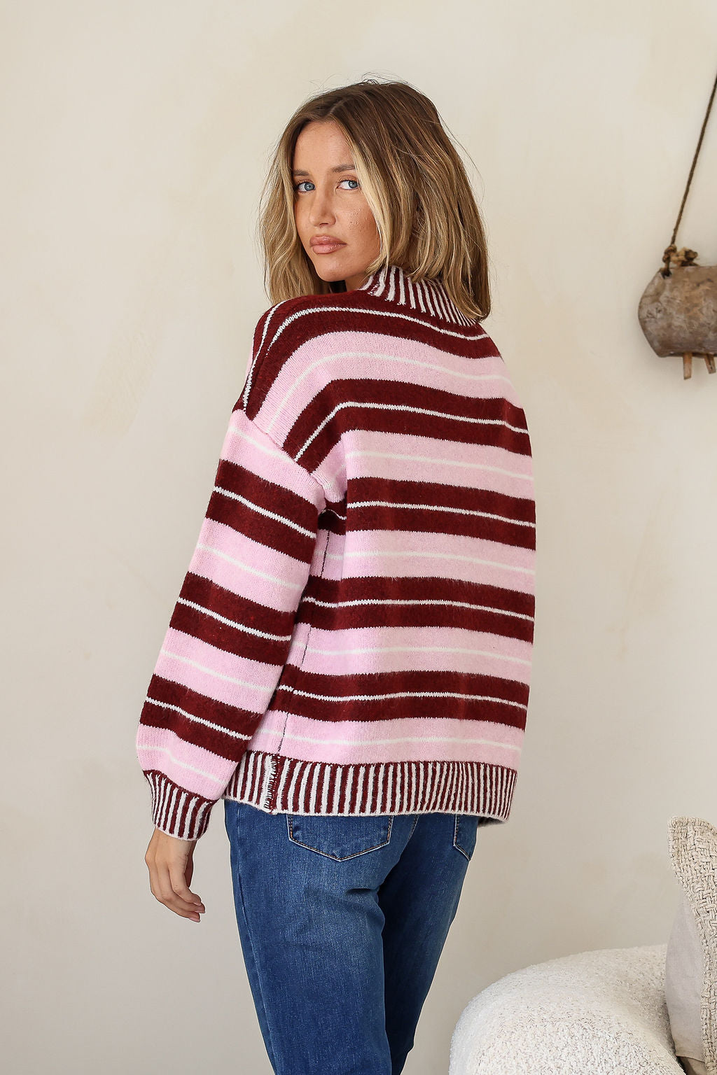 Stanford Multi Stripe Knit Pink/Wine