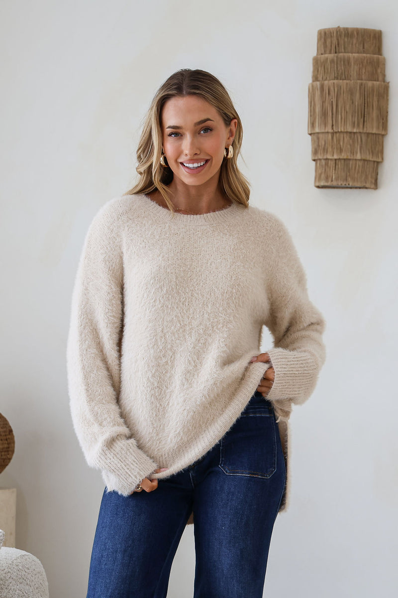Fluffy Canyon Split Knit Latte