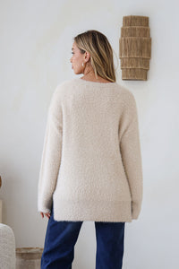 Fluffy Canyon Split Knit Latte