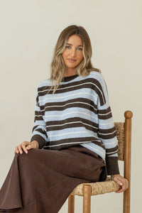 Bedford Multi Stripe Knit Choc/Blue