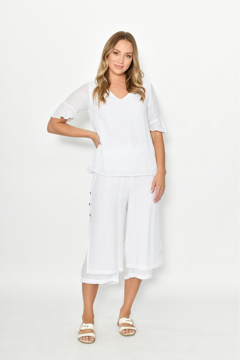 Nadene 3/4 Side Button Pant White