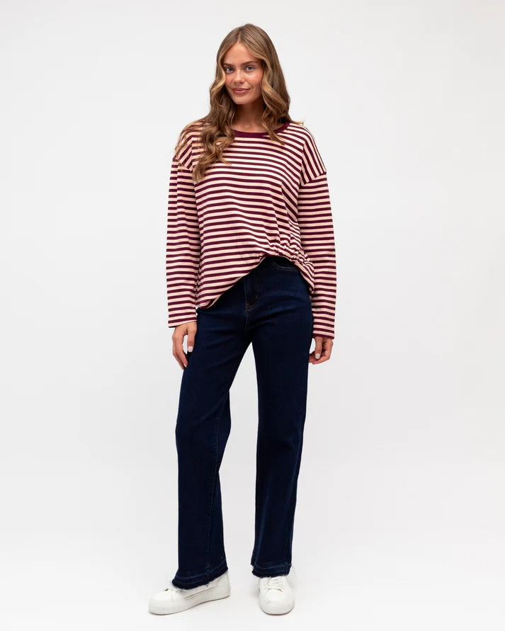 Tuck Tee Long Sleeve Pink/Burgundy