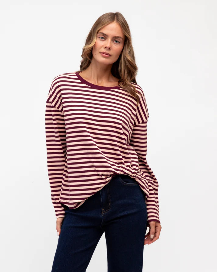 Tuck Tee Long Sleeve Pink/Burgundy