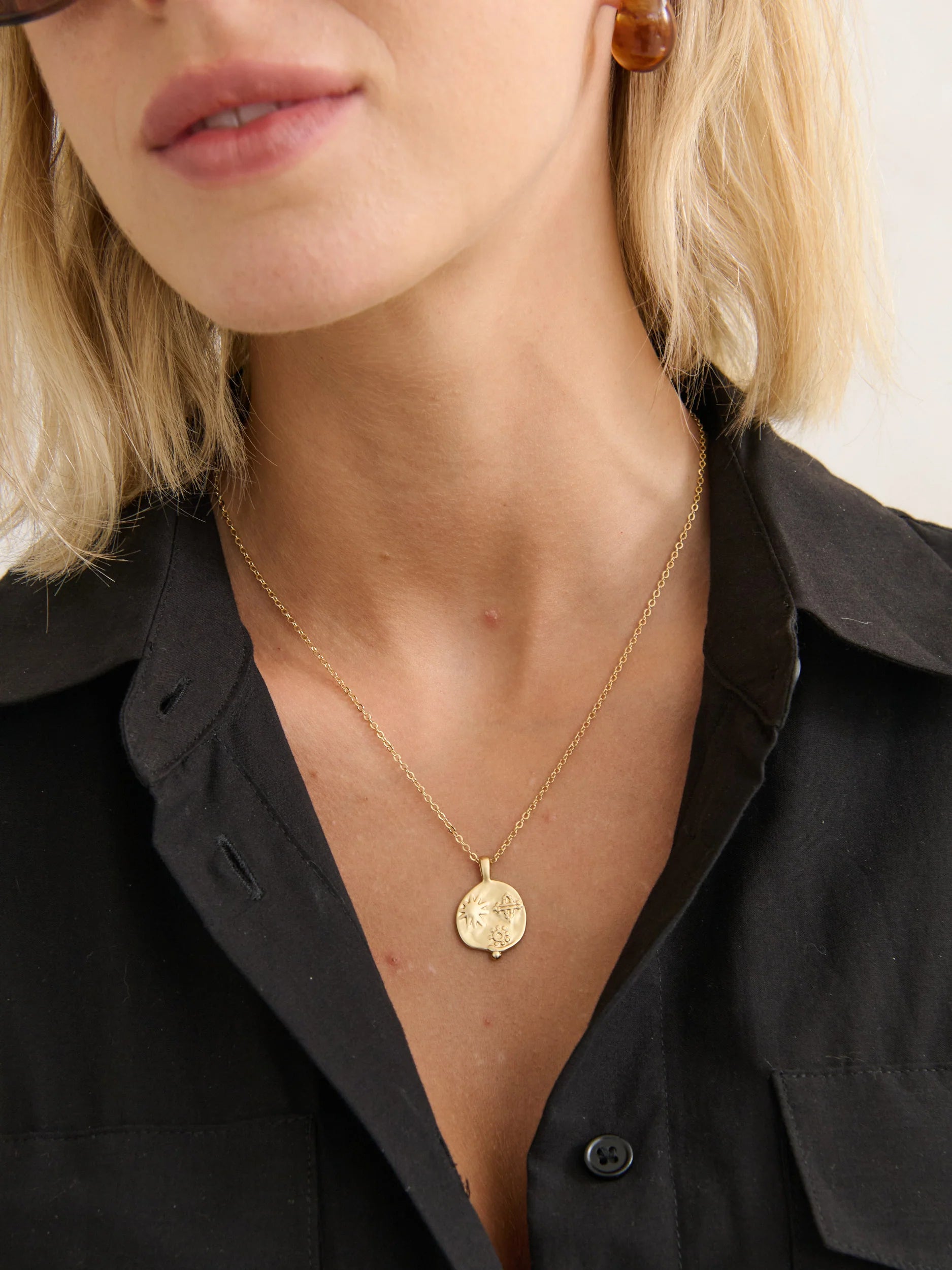 Ocean Coin Charm Matte 18k Gold Plated Necklace