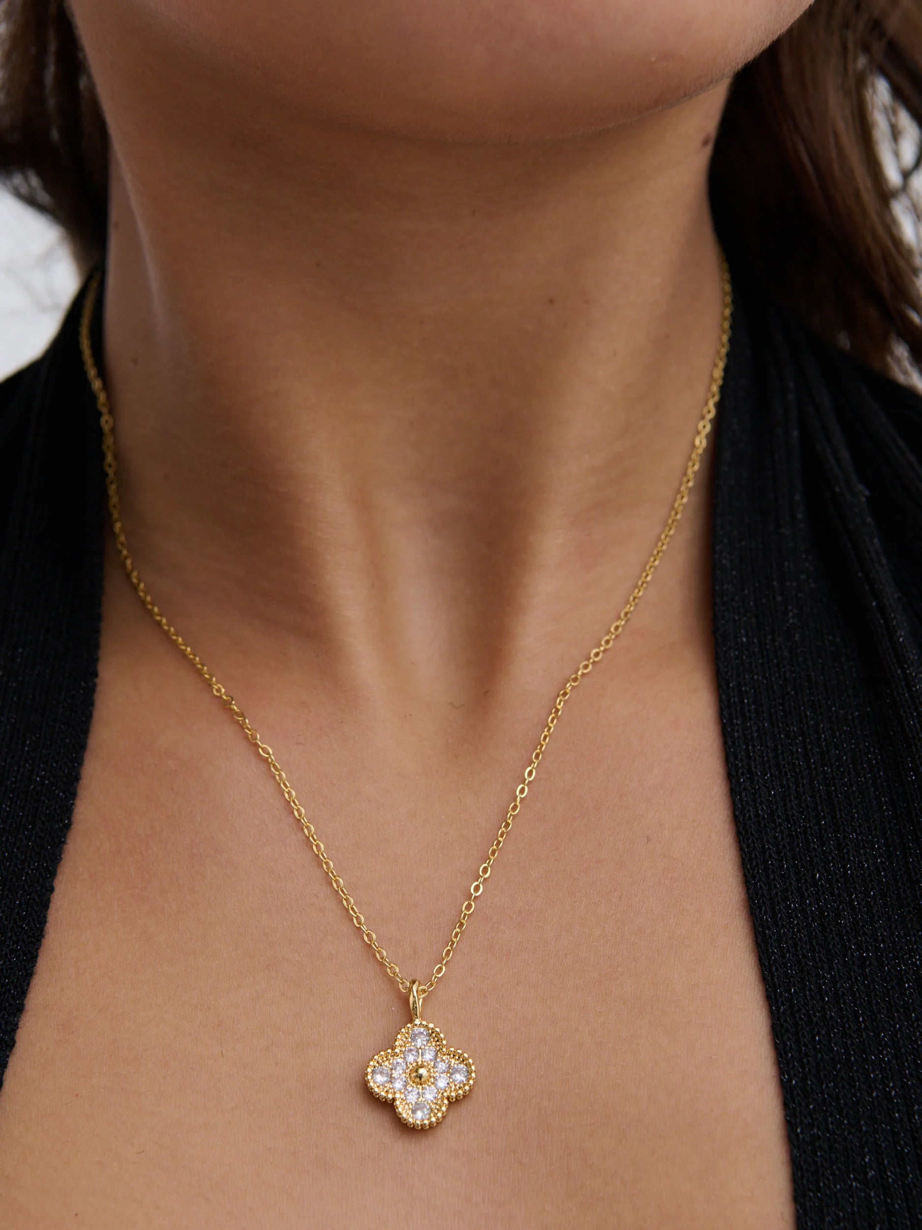 Clover Embellished 18K Gold Plated Necklace Gold