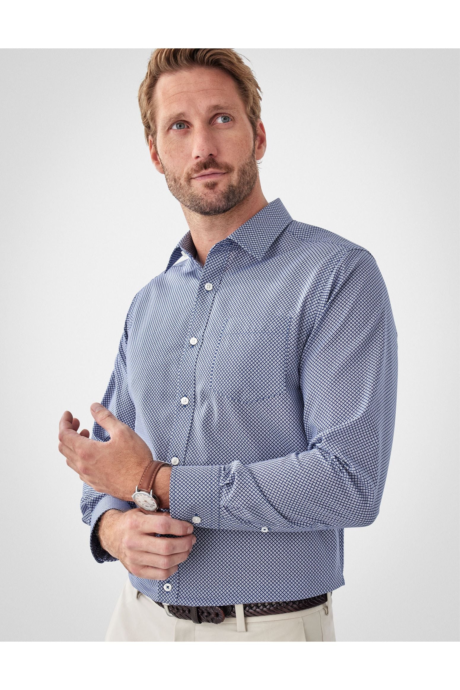 Easy Care Geo Print Shirt Navy