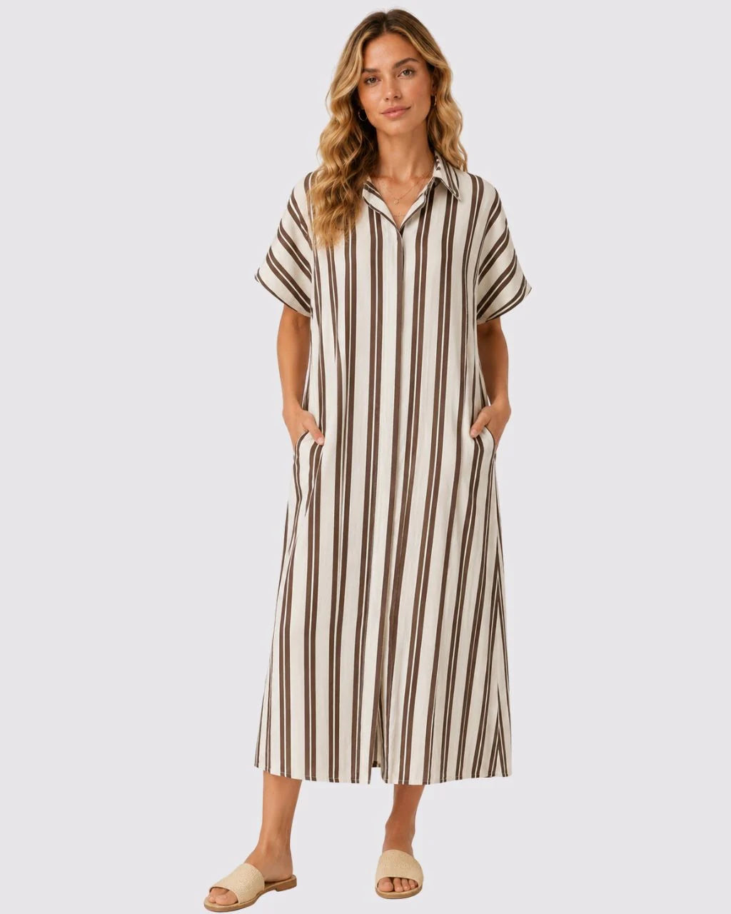 Sally Stripe Button Shirt Dress