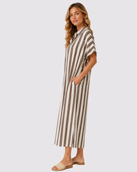 Sally Stripe Button Shirt Dress