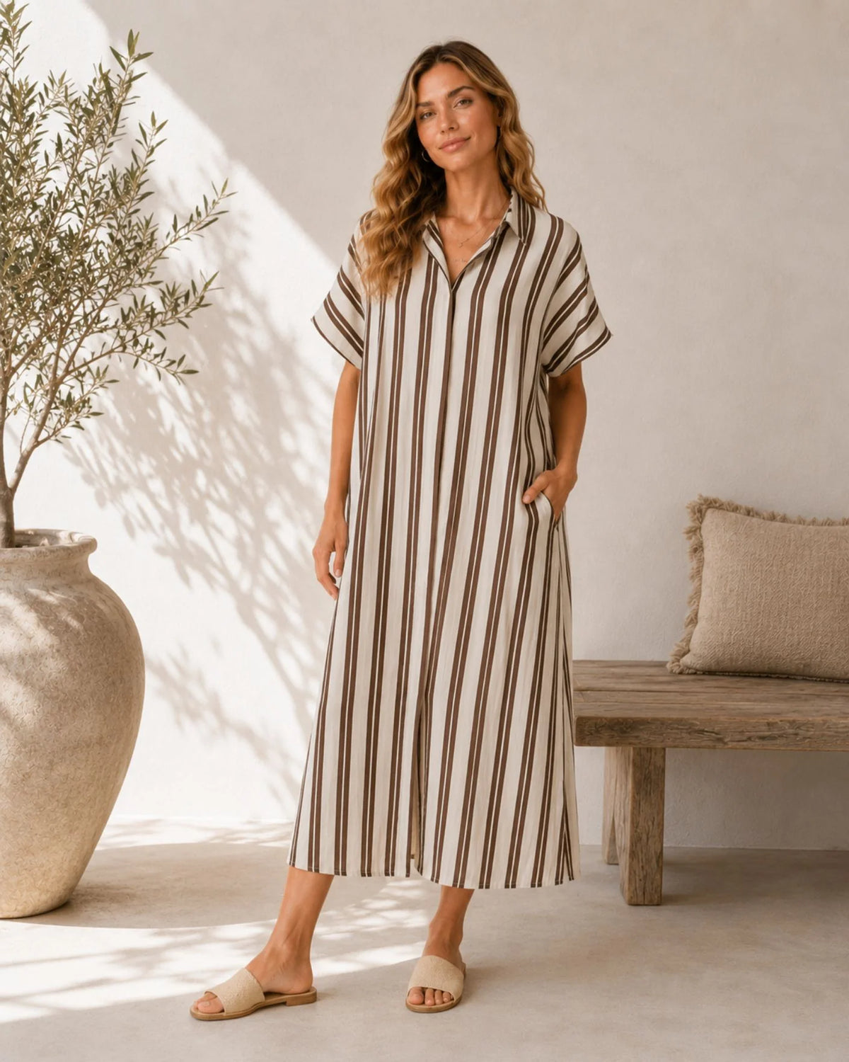 Sally Stripe Button Shirt Dress