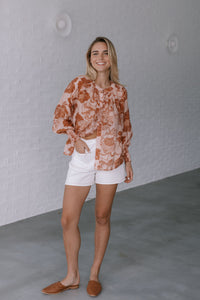 Ava Floral Top Tan/Blush