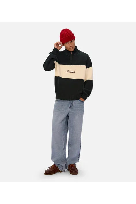 The Osborne Zip Neck Knit Pine/Cream